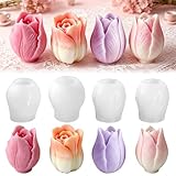 4 Stück 3D Tulpenform, Tulpen Kerzenform, Tulpen Kerzen Silikonformen, Blumen Kerzen Formen, Formen für Muttertag, Valentinstag, para Kerzenherstellung, DIY-Kunsthandwerk