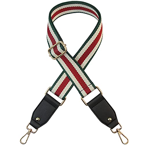 Duwi Wide Handbag&Purse Strap Jacquard Woven Guitar Style Replacement Strap Multicolor Canvas Adjustable Crossbody Bag Strap, Black,greenwhite,red