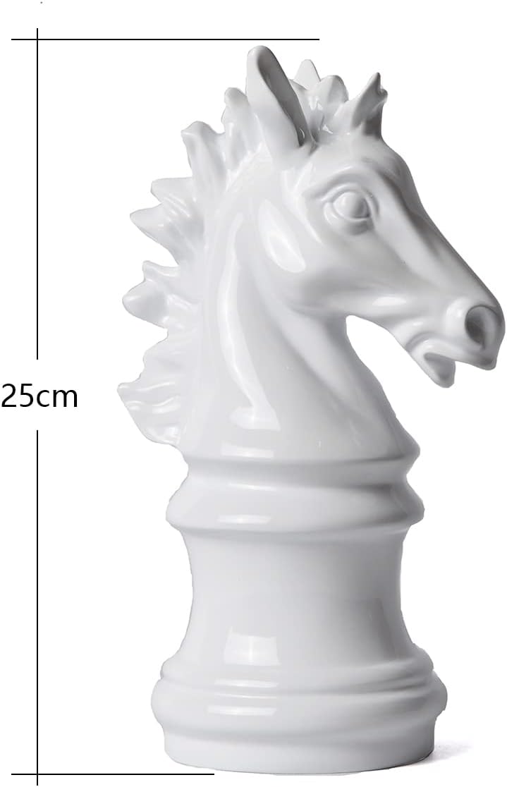 Knight Chess Statue Figurine Modern Sculpture Gift Home Decor Art for Desktop Bookshelf Office Table Polyresin White 10 Inch