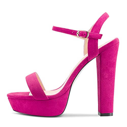 Aachcol Women Sandals Platform Peep Open Toe Ankle Strap Chunky Block High Heel Dress Shoes Pumps Wedding Suede 5 Inch2