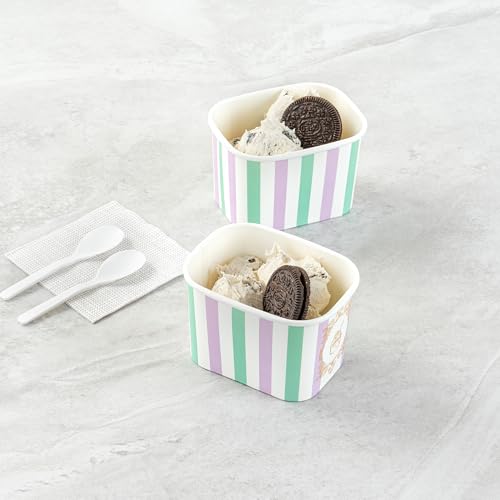 Image of Coppetta 12 Ounce Dessert Cups, 200 Greaseproof Ice Cream Cups - Lids Sold Separately, For Hot And Cold Foods, Purple And Blue Stripe Paper Yogurt Bowls, Disposable, Sturdy - Restaurantware