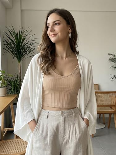 Image of Seta T Women's Linen Cardigan Spring Summer 3 /4 Sleeve Open Front Loose Cover Ups Lightweight Shrug