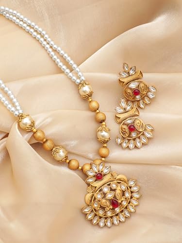 Image of Rubans Necklace Set Gold Plated Traditional Jewellery Gift for Women & Girls