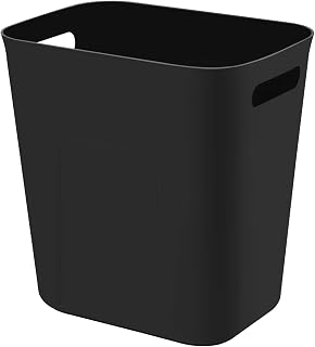 UUJOLY 3.5 Gallon Black Plastic Small Trash Can for Bathroom Kitchen Office Dorm - Durable Rectangular Wastebasket