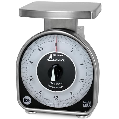 San Jamar Ms Series Mechanical Dial Scale Manual Food Scale with 5 Pound Capacity for Kitchens, Restaurants, And Cooking, Metal, 80 Ounces, Silver by San Jamar - Used condition - US$33.43