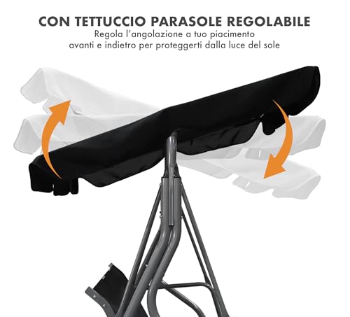 Quinta immagine Il Gruppone Passione Casa IlGruppone Dondolo da Giardino 3 Posti con Tetto Parasole UV Resistente Regolabile Reclinabile Impermeabile Struttura in Acciaio 178x125x163 Cm Seduta Textilene - Nero