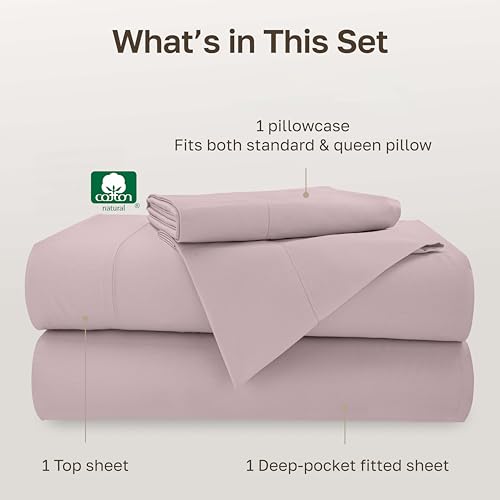 Image of California Design Den 500TC 100% Cotton Twin XL Bed Sheets Set, Soft Rose | Good Housekeeping Seal, OEKO-TEX Certified, Silky-Soft Sateen Weave, 3pc Set, 15 inch Deep Pockets, For Hot Sleepers, All-Season