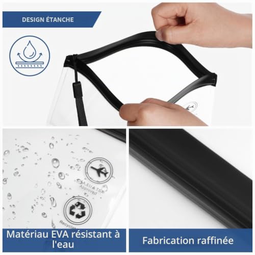 LOPHE Lot de 4 Sacs de Trousse de Toilette Transparents Noirs 20x20cm avec Poignées - Trousse Toilette de Voyage Étanche pour Valise Cabine - Organisation Cosmétiques et Accessoires Homme Femme – Image 3