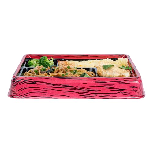Restaurantware Bento Tek 15.2 Ounce Meal Prep Containers, 50 Disposable To Go Food Boxes - Lids Sold Separately, 4 Compartments, Red And Black Plastic Bento Lunch Boxes, Freezable, For Take Out by Restaurantware - Image 8