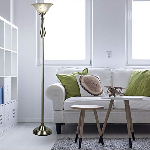 Lightaccents Royal Floor Lamp With Brushed Nickel Finish And White Alabaster Glass Shade Model 16176-25 - Stand Up Lamp For Living Room - Transitional Standing Torchiere 72" Tall (Brushed Nickel) #TOP3