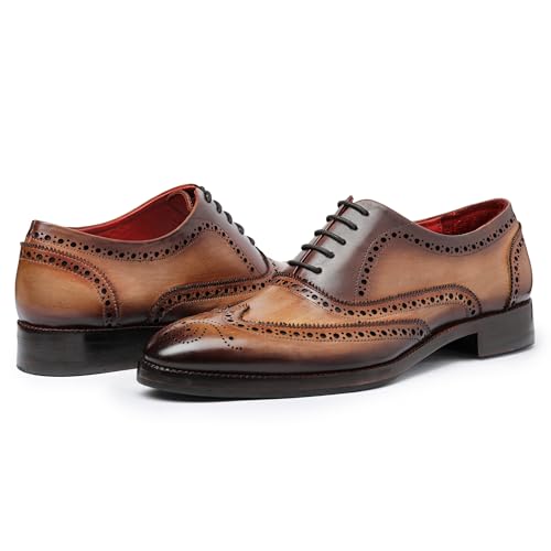 Image of Lethato Wingtip Brogue Oxford Handcrafted Men's Genuine Leather Lace up Dress Shoes