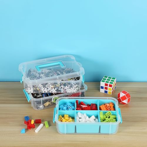 Image of plastic boxes for Storage transparent boxes for storage, Portable & Stackable Space Saving Organiser with Lid for Medicine, Jewelry, Arts & Crafts, Buttons, Beads (Blue, 4 TIER WITH 2 TRAY)