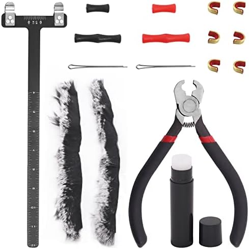 Swpeet 17Pcs Archery Bow String Tools Kit, Archery Nocking Buckle Plier, Bowstring Nock Sets Archery, T Shape Bow Square Ruler, Bow String Wax, Archery String Silencer, Bowstring Finger Protector