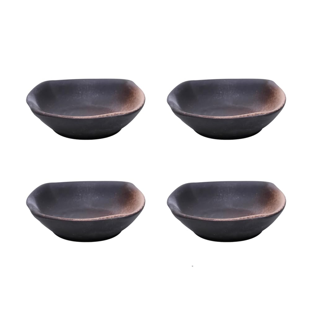 Dip-Schälchen, Beilagen aus schwarzem und braunem Porzellan der Square-Serie (4er-Set)