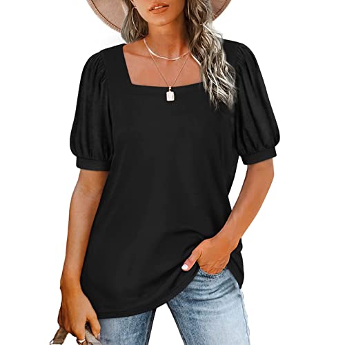 Womens Tops Square Neck Summer Short Sleeve Basic Casual Tshirts Loose Comfy Blouse Tunic Top Shirts My Orders Womens Tops Black #TOP1