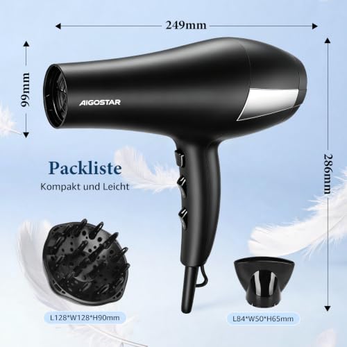 Aigostar Haartrockner 2400W,Föhn mit Ionen, Schwarz – Ansicht 6