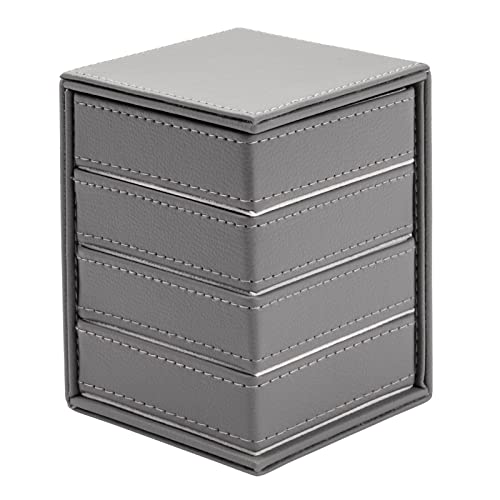 4 Layer Rotating Jewelry Organizer For Men, Women, Small Faux Leather Box For Necklaces, Rings, Earring, Bracelets (Gray, 4 X 5 In) #TOP5