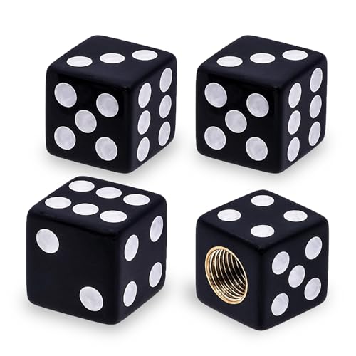 HQRNYP 4PCS Dice Style Tire Valve Stem Caps, Lowrider Bike Parts, Corrosion Resistant Leakproof Tire Air Cap Set, Universal Plastic Dustproof Tyre Valve Stem Covers Fit for Cars, Motorcycles (Black)
