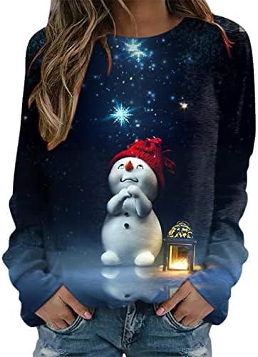 Kersttrui dames sneeuwpop kersttrui grappig shirt met lange mouwen dames pullover winter zonder capuchon sweatshirt opvallende Ugly Christmas sweater, donkerblauw, M