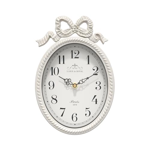 Ddysins Small French Bow Wall Clock, Ivory White Vintage Boho Ovel Style