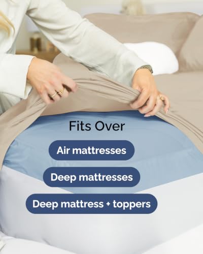 Image of CGK Unlimited Extra Deep Flex Top Split Head King Sheet Set - 6 Piece Breathable and Cooling Sheets - Hotel Luxury Bedding for Women, Men, Kids & Teens - Easy Secure Fit - Extra Deep Pockets - Cream
