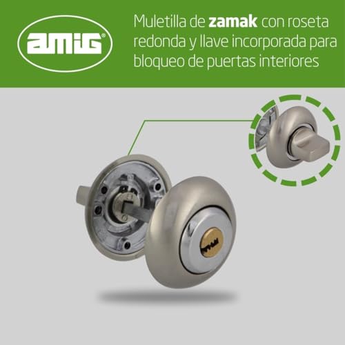 Miniatura 3 de Amig - Muletilla Con Llave De Punto Mod. 50r-Kd - Combinación Cilindro-Condena - Cromado Mate - Aumenta La Seguridad En Puertas De Entrada - Para Puertas De 35 A 45 Mm De Espesor - Roseta De Ø54 Mm