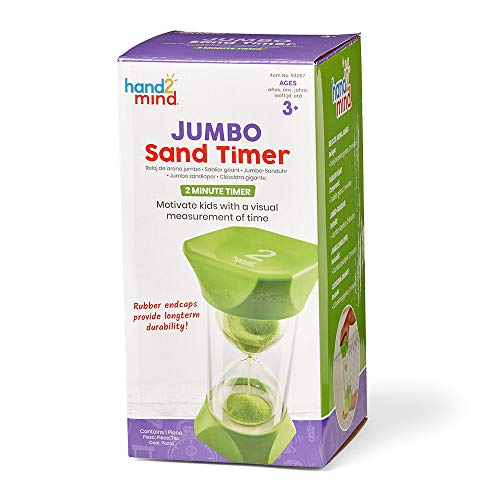 hand2mind Green Jumbo Sand Timers, 2 Minute Sand Timer, Hourglass Sand Timer with Soft Rubber End Caps Offers Quiet Pausing, Classroom Sand Timers for Kids, Teeth Brushing and Game Timer (Set of 1) by hand2mind - Image 7