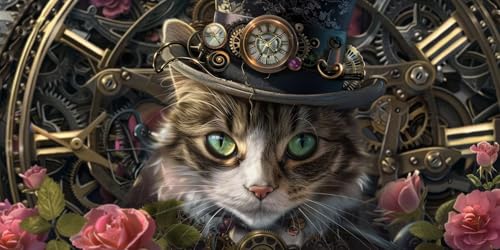 Diamond painting adulte chat mécanique grand format 50x100 cm B250