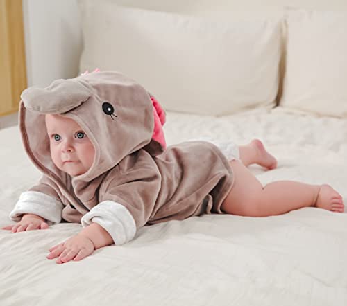Image of Fox Baby Girl Bathrobes Cute Girl's Robe with Hood Pink Towel for Girls Soft Hooded Ultra Absorbent