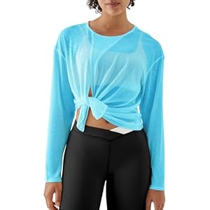K-Swiss Women's Sheer Wrap Tie Top - Long Sleeve Cover Up Crew Neck Workout Top for Pilates Yoga Gym Blue Small