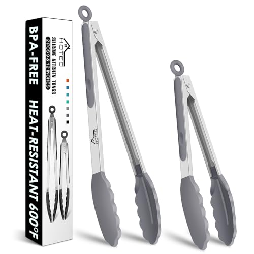 HOTEC Premium-Küchenzange aus Edelstahl, mit Verriegelung, Kochzange mit Silikonspitze, 2er-Set,...