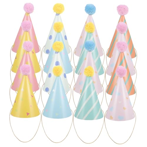 La Mejor Selección de Gorros para fiesta al mejor precio. 50 INOOMP 16 Piezas Sombrero De Cumpleaños Sombreros De Pompones Sombreros De Cono De Cumpleaños Carnaval Festivos De De Colores De Fiesta Rosa Papel