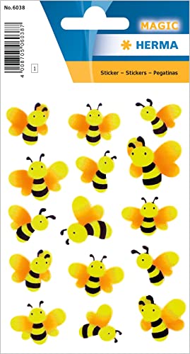 HERMA 6038 Pegatinas de abejas pequeñas y grandes, 15 unidades, diseño de animales de neón con diseño de abejas luminosas, etiquetas infantiles para álbum de fotos, diario, álbum de poesía, álbum de