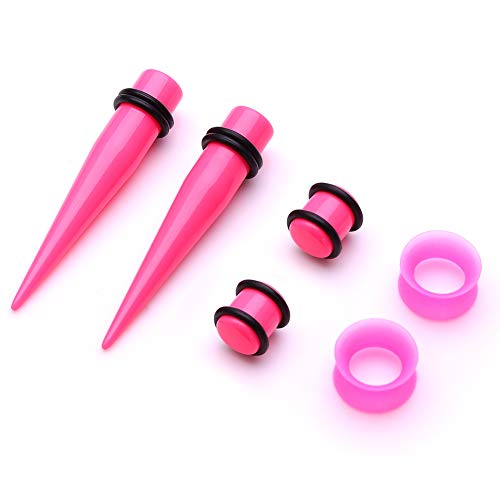 50 Pieces Ear Stretching Kit 14G-00G by JieyueJewelry - Acrylic Tapers and Plugs + Silicone Tunnels - Ear Gauges Expander Set Body Piercing Jewelry (Pink)