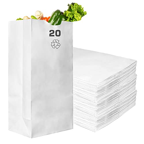 Paper Lunch Bags 20 Lb White Paper Bags 20LB Capacity - Kraft White Paper Bags, Bakery Bags, Candy Bags, Lunch Bags, Grocery Bags, Craft Bags - #20 Large Lunch Paper Bags / Kraft Paper Sacks by EcoQuality (200, #20 - 20LB)