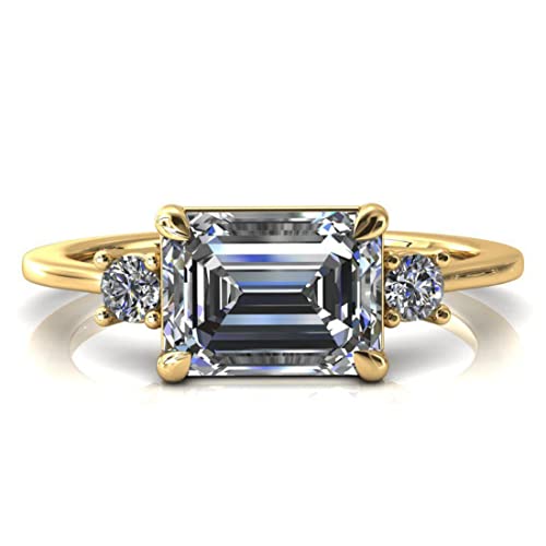 2 Ct Emerald Cut Moissanite Ring | Engagement Rings For Women | Wedding Bridal Sets | Solitaire Three Stone Eternity Vintage Unique Diamond Handmade Anniversary Promise Gifts (10K Solid Yellow Gold) #TOP6