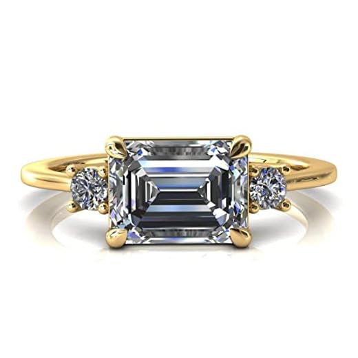 2 CT Emerald Cut Moissanite Ring | Engagement Rings for Women | Wedding Bridal Sets | Solitaire Three Stone Eternity Vintage Unique Diamond Handmade Anniversary Promise Gifts (10K Solid Yellow Gold)