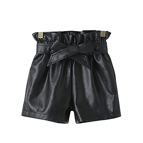 Winzik Little Baby Girls Shorts Outfit Toddler Kids Spring Autumn Pu Faux Leather Lapel Bottoms Short Pants Halloween Costume (18-24 Months, Black) #TOP18
