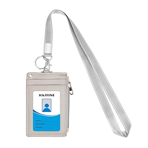 Image of 2 Pack ID Badge Holder with Lanyard,2 Sided 5 Card Slots ID Card Holder Wallet with PU Leather Zipper Pocket and Detachable Keychain Lanyard for Teens Men Women(Black & Gray)