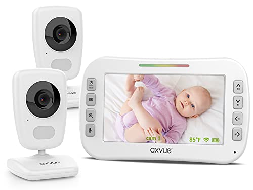 Video Baby Monitor 5  High Resolution Screen, 2 HR Cam, Extra Long Range, Secure Wireless Technology, Built-in Auto Night Vision, Temperature Alert
