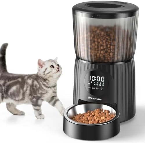 Automatic Cat Feeder, 4L Cat Food Dispenser Programmable Control 1-6 Meals, Auto Dog Feeder with Dual Power Supply, Timed Pet Feeder for Cats and Dogs with Dry Food Dispenser, Desiccant Bag