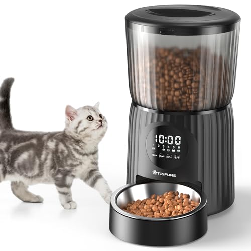 Trifuns Automatic Cat Feeder, 4L Cat Food Dispenser Programmable Control 1-6 Meals, Auto Dog Feeder with Dual Power Supply, Timed Pet Feeder for Cats and Dogs with Dry Food Dispenser, Desiccant Bag