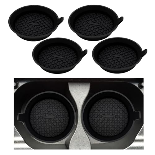 Suvnie 4PCS Car Cup Coasters, 2.75 Inch Silicone Non-Slip Cup Holder Insert Coasters, Universal Vehicle Recessed Drink Cup Mat, Interior Decor Car Accessories for Most Trucks SUVs (Black)