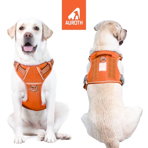 Image of AUROTH Tactical Dog Harness for Large Dogs No Pull Adjustable Pet Harness Reflective K9 Working Training Easy Control Pet Vest Military Service Dog Harnesses Orange XL