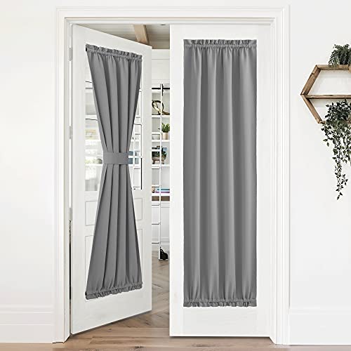 NICETOWN Silver Grey French Door Curtains for Front Back Window Privacy