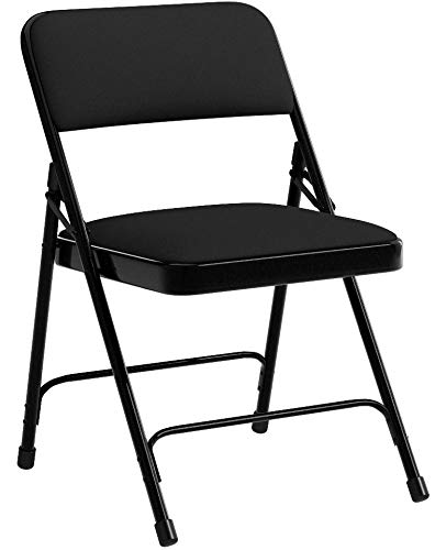 Premium Padded Portable Folding Chairs by National Public Seating – 2200 Series Upholstered, Heavy-Duty Foldable Chairs for Indoor & Outdoor Use – Set of 4, Comfortable & Durable, Black