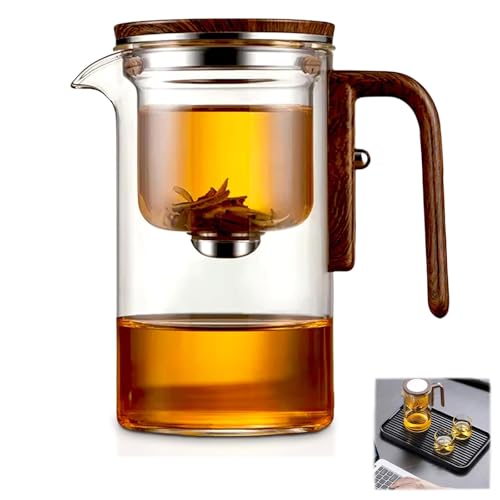 WYFDMNN Enchantipot Magic Tea Pot, Tea Pot with Water Separation Glass, Wooden Handle, 500ml, Borosilicate Glass, Bois