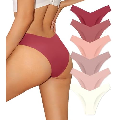 6 Pack Seamless Underwear for Women - Womens No Show Cheeky Thongs Sexy Thong Hipster Panties Bikini Briefs