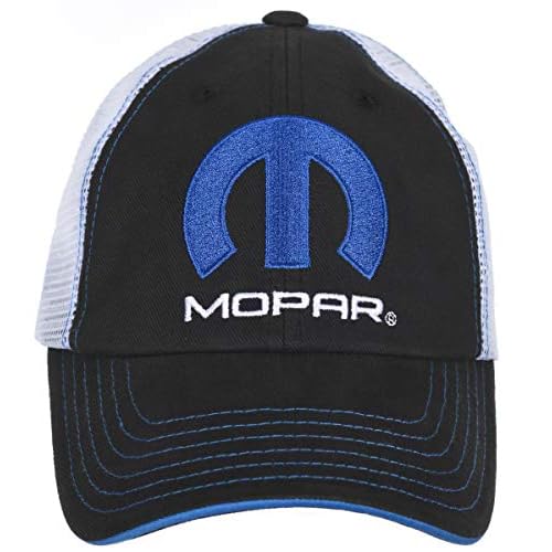 Checkered Flag Men’s Mopar Cap Adjustable Black & White Mesh Back Trucker Hat