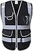 XIAKE 8 Pockets Class 2 High Visibility Safety Vest Reflective, Zipper Front, ANSI/ISEA Standards, Black, Large